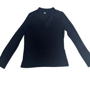 EUC LNA Women's XL Black V-Neck Long Sleeve Top with Cut-Out Detail